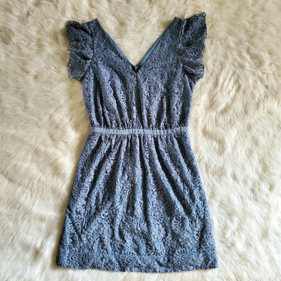 Madewell Blue Lace Flutter Sleeve Dress Size 2 EUC - Picture 7 of 15